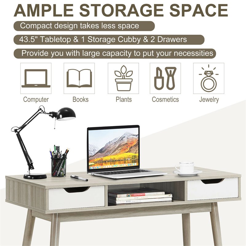 Costway Contemporary Engineered Wood Computer Desk with Drawers in Oak