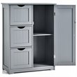Costway Bathroom Floor Side Storage Cabinet with 3 Drawers & 1 Cupboard in Gray
