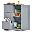 Costway Bathroom Floor Side Storage Cabinet with 3 Drawers & 1 Cupboard in Gray