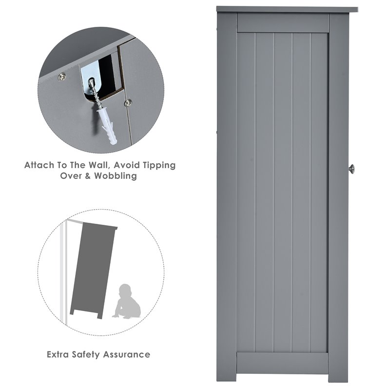 Costway Bathroom Floor Side Storage Cabinet with 3 Drawers & 1 Cupboard in Gray