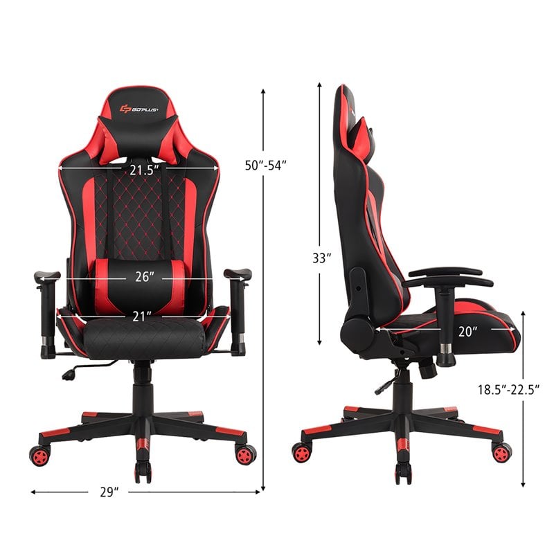Costway Faux Leather Massage Gaming Chair with Lumbar Support & Headrest in Red