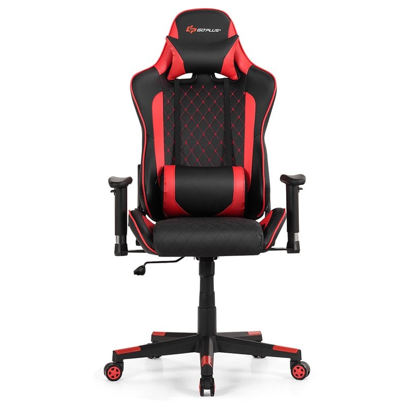 Costway Faux Leather Massage Gaming Chair with Lumbar Support & Headrest in Red