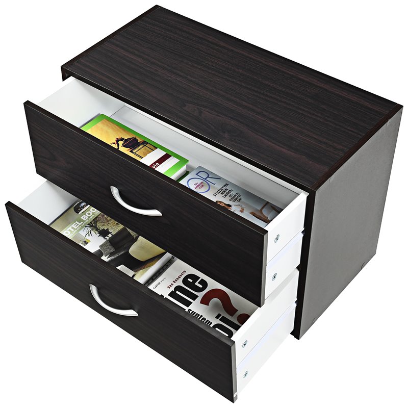 Costway 2-Drawer Stackable Organizer Storage Cabinet Dresser Chest in Espresso