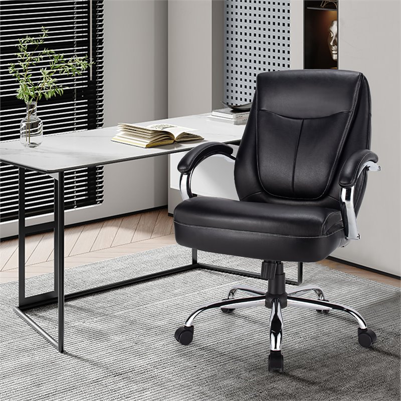 Costway PU and PVC Big & Tall Adjustable High Back 500 LBS Office Chair in Black