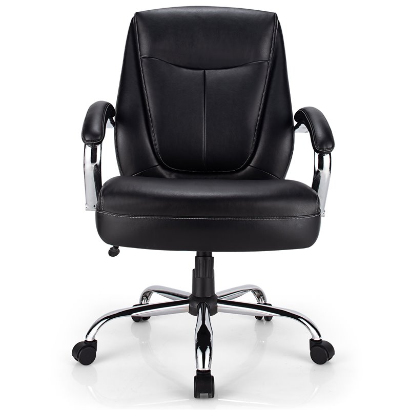 Costway PU and PVC Big & Tall Adjustable High Back 500 LBS Office Chair in Black