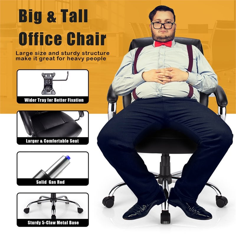 Costway PU and PVC Big & Tall Adjustable High Back 500 LBS Office Chair in Black