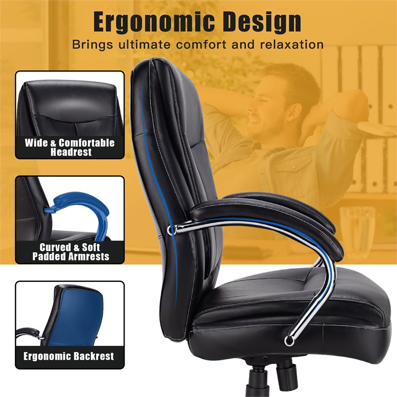 Costway PU and PVC Big & Tall Adjustable High Back 500 LBS Office Chair in Black