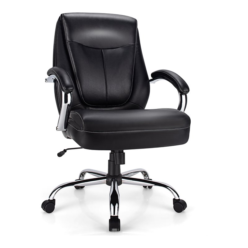 Costway PU and PVC Big & Tall Adjustable High Back 500 LBS Office Chair in Black