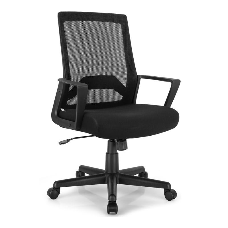 Costway Sponge Adjustable Height Home Office Chair with Lumbar Support in Black
