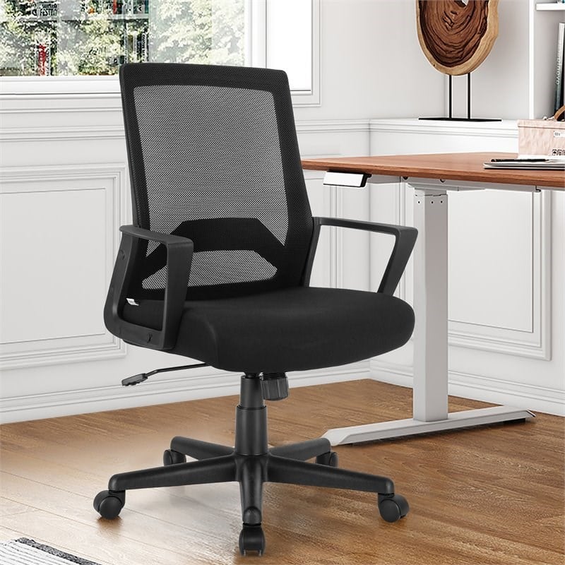 Costway Sponge Adjustable Height Home Office Chair with Lumbar Support in Black