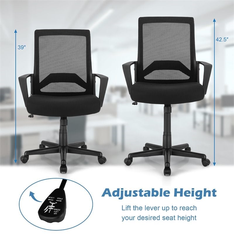 Costway Sponge Adjustable Height Home Office Chair with Lumbar Support in Black