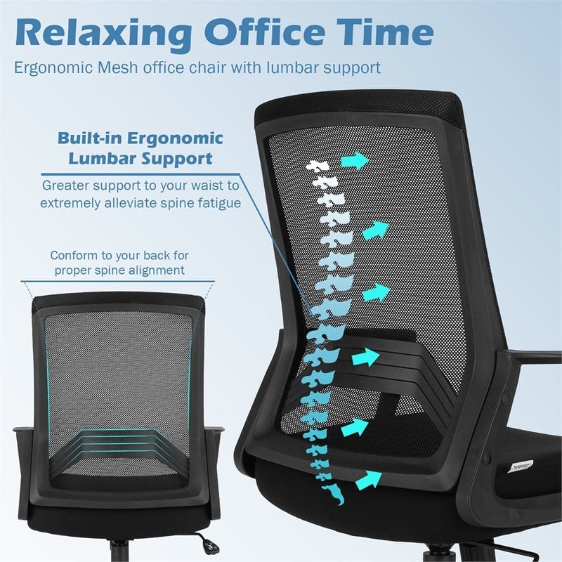 Costway Sponge Adjustable Height Home Office Chair with Lumbar Support in Black