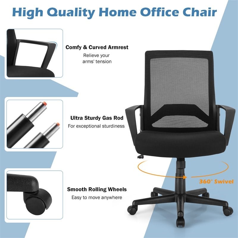 Costway Sponge Adjustable Height Home Office Chair with Lumbar Support in Black