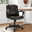 Costway Faux Leather Adjustable Executive Office Chair with Armrest in Brown
