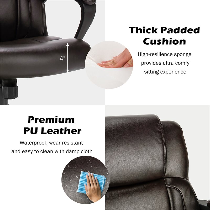 Costway Faux Leather Adjustable Executive Office Chair with Armrest in Brown