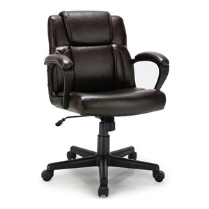 Costway Faux Leather Adjustable Executive Office Chair with Armrest in Brown