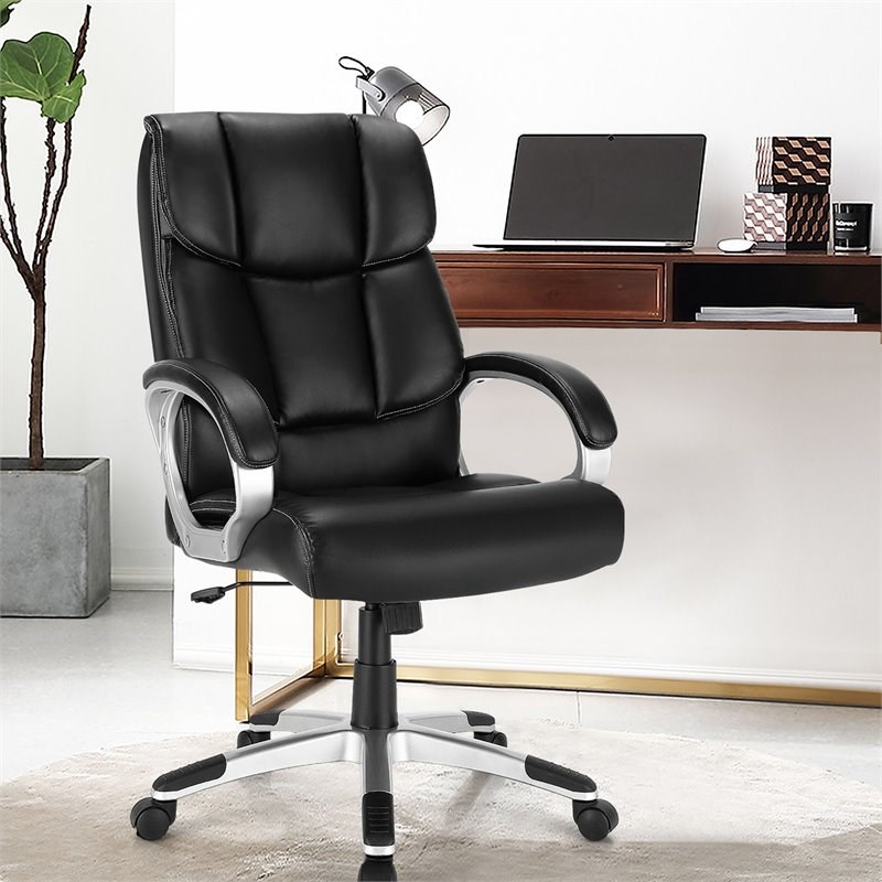 Costway Faux Leather High Back Adjustable Executive Computer Desk Chair in Black