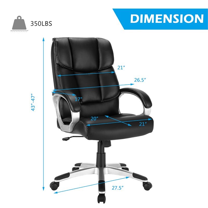 Costway Faux Leather High Back Adjustable Executive Computer Desk Chair in Black