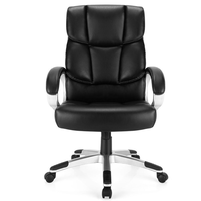 Costway Faux Leather High Back Adjustable Executive Computer Desk Chair in Black