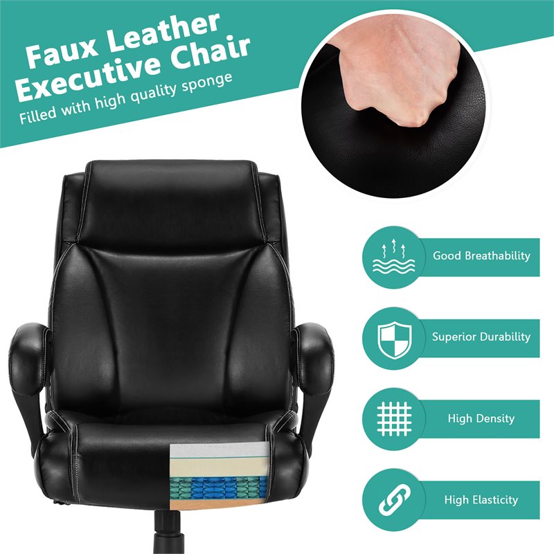 Costway PU and PVC Adjustable High Back 400 lbs Office Chair in Black
