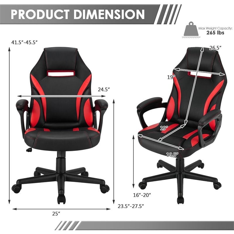 Costway PVC and Sponge High Back Adjustable Swivel Gaming Chair in Red