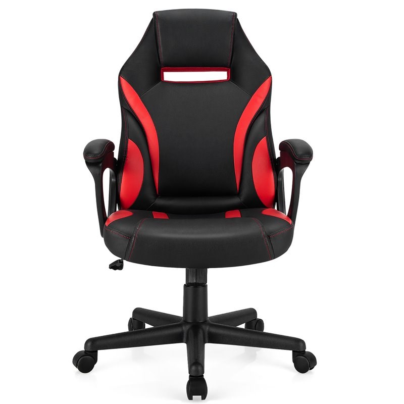 Costway PVC and Sponge High Back Adjustable Swivel Gaming Chair in Red