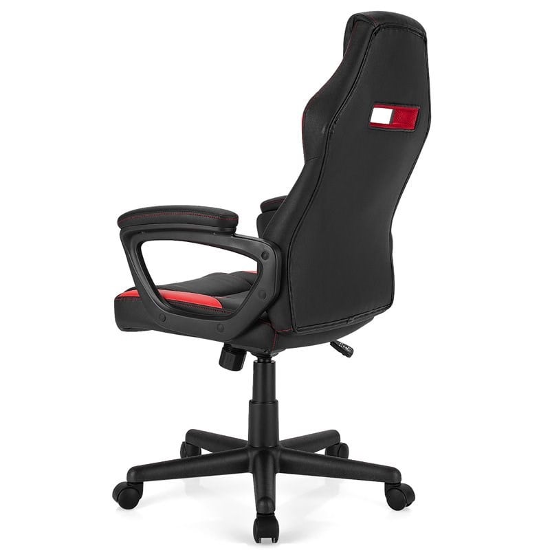 Costway PVC and Sponge High Back Adjustable Swivel Gaming Chair in Red