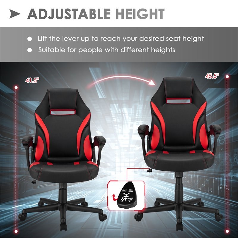 Costway PVC and Sponge High Back Adjustable Swivel Gaming Chair in Red