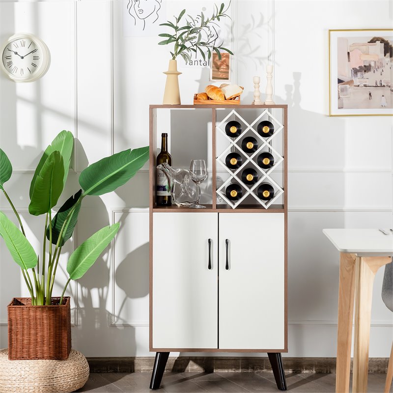 Costway Wooden Bar Cabinet Buffet Sideboard Storage Cupboard in Walnut/White