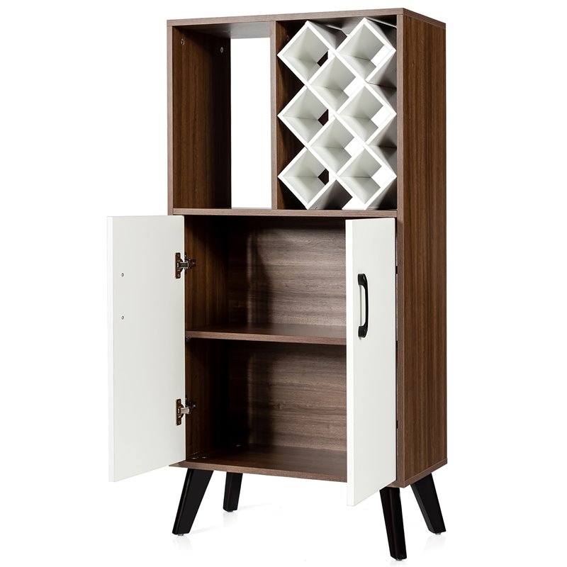 Costway Wooden Bar Cabinet Buffet Sideboard Storage Cupboard in Walnut/White