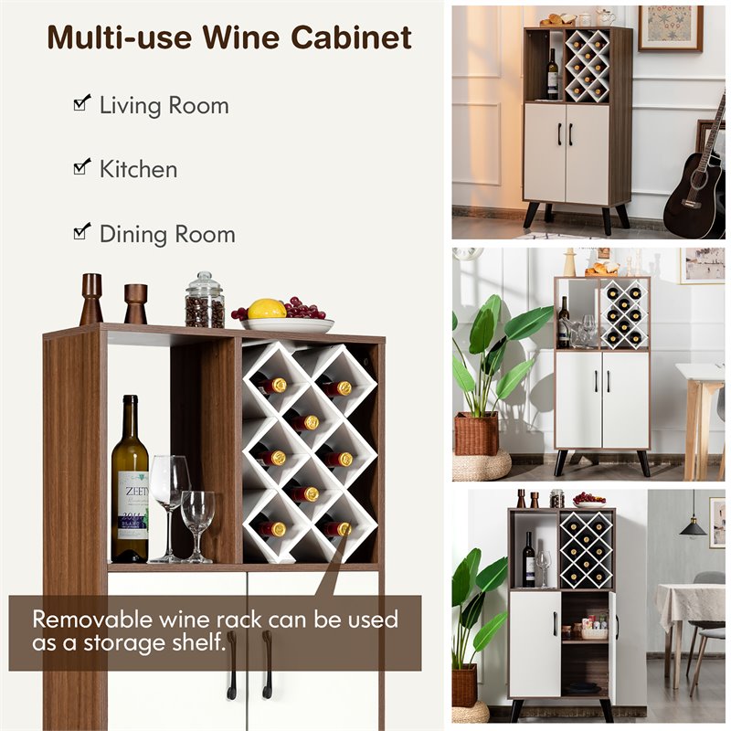 Costway Wooden Bar Cabinet Buffet Sideboard Storage Cupboard in Walnut/White
