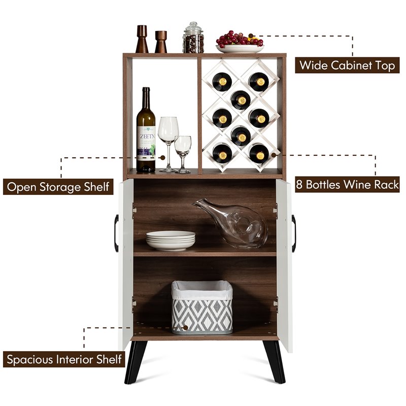 Costway Wooden Bar Cabinet Buffet Sideboard Storage Cupboard in Walnut/White