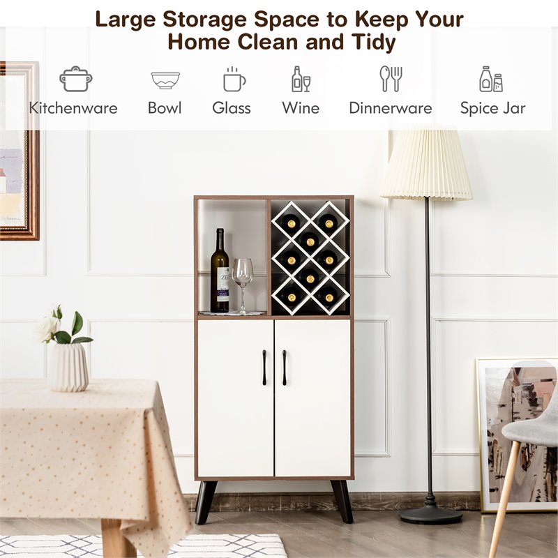 Costway Wooden Bar Cabinet Buffet Sideboard Storage Cupboard in Walnut/White
