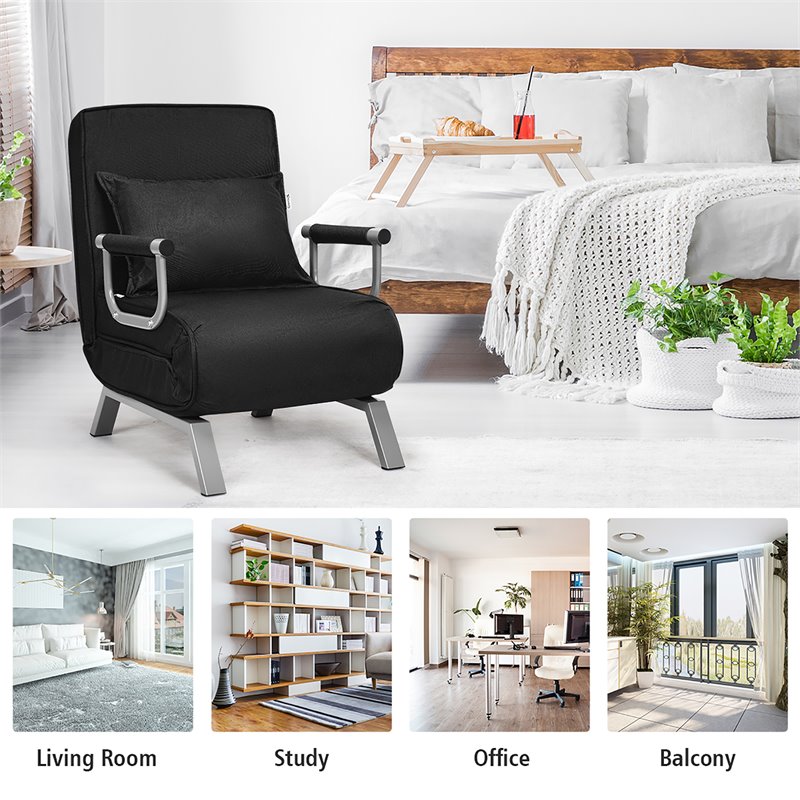 Costway Sponge Folding 5-position Convertible Sleeper Bed with Pillow in Black