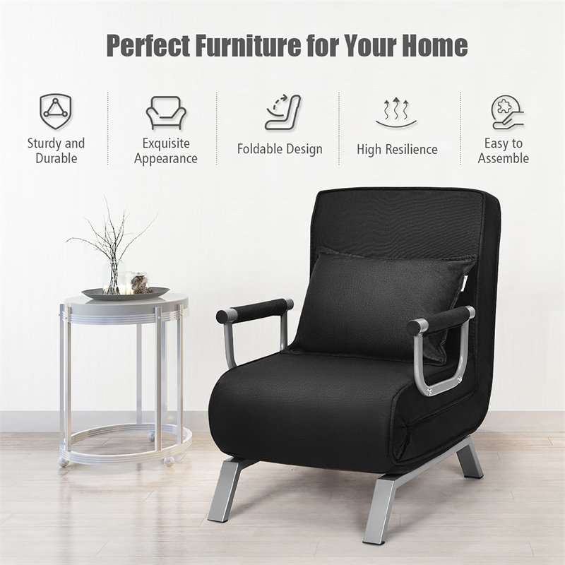 Costway Sponge Folding 5-position Convertible Sleeper Bed with Pillow in Black