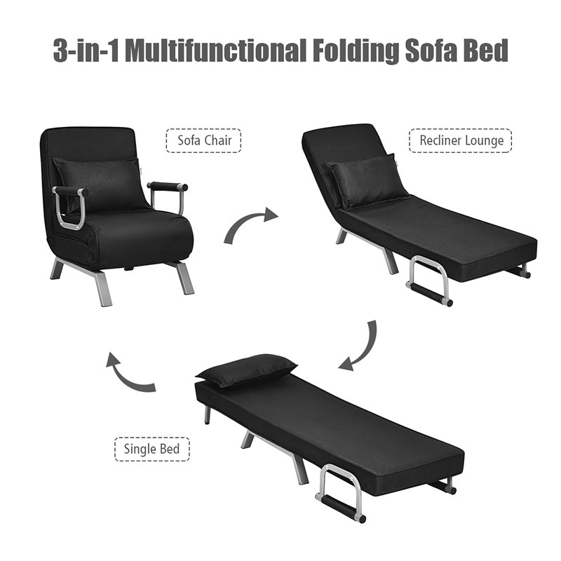 Costway Sponge Folding 5-position Convertible Sleeper Bed with Pillow in Black