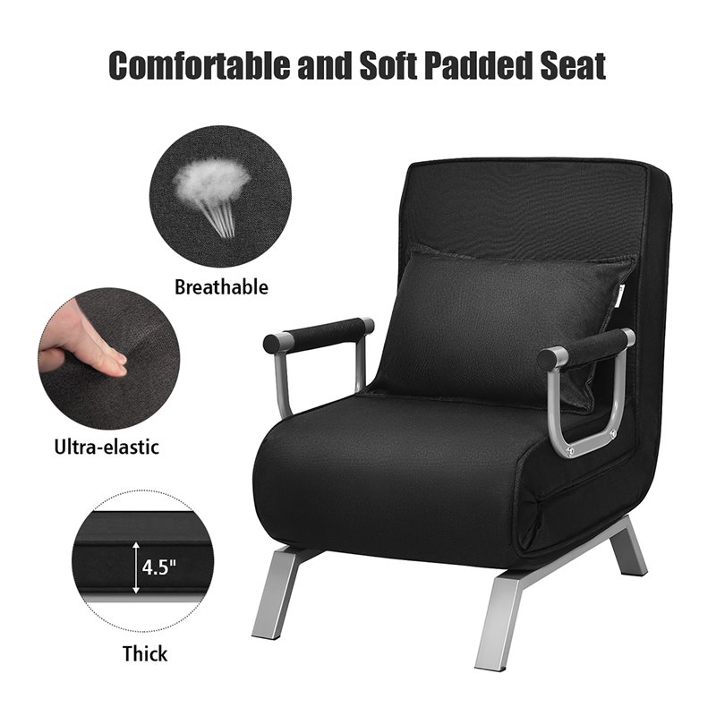 Costway Sponge Folding 5-position Convertible Sleeper Bed with Pillow in Black