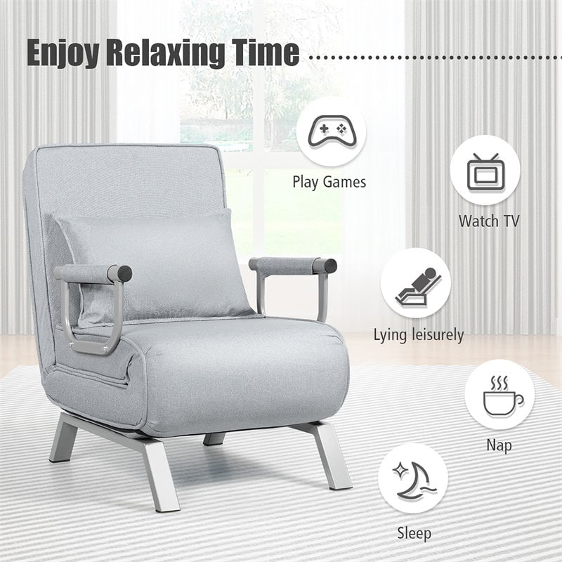 Costway Sponge Folding 5-position Convertible Sleeper Bed with Pillow in Gray