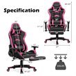 Costway Faux Leather Swivel Massage Gaming Chair with Footrest in Pink