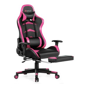 Costway Faux Leather Swivel Massage Gaming Chair with Footrest in Pink