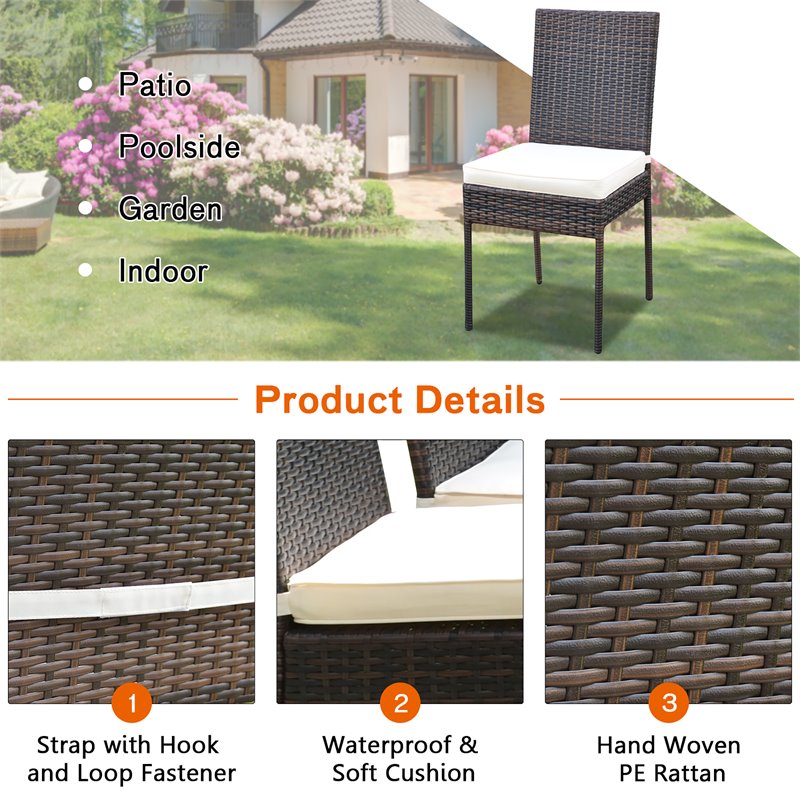 Costway 5-piece Rattan and Steel Patio Dining Set with High Back Chair in Brown