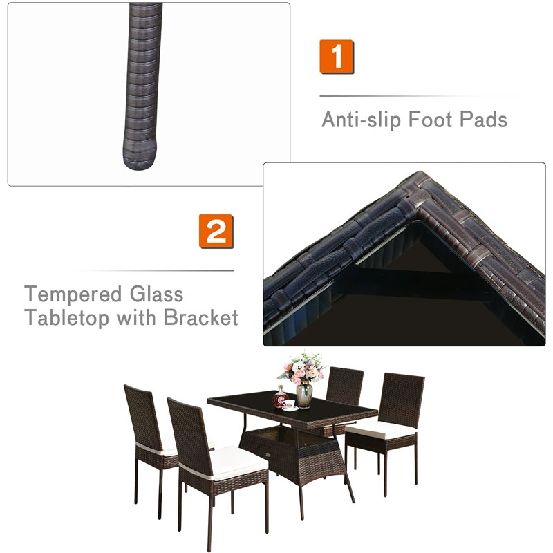 Costway 5-piece Rattan and Steel Patio Dining Set with High Back Chair in Brown