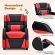 Costway Headrest & Footrest PU Leather Kids Youth Gaming Sofa Recliner in Red