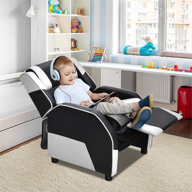 Costway Headrest & Footrest PU Leather Kids Youth Gaming Sofa Recliner in White
