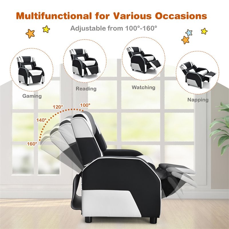 Costway Headrest & Footrest PU Leather Kids Youth Gaming Sofa Recliner in White
