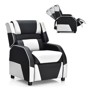 Costway Headrest & Footrest PU Leather Kids Youth Gaming Sofa Recliner in White