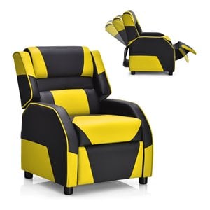 Costway Headrest & Footrest PU Leather Kids Youth Gaming Sofa Recliner in Yellow