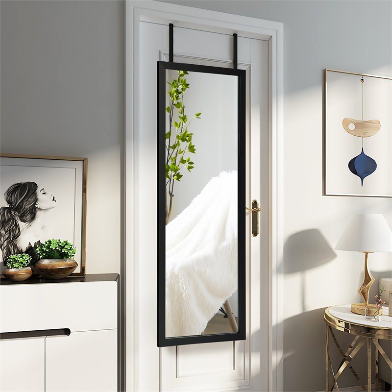 Costway Full Length Wall Mounted Decor Wood Frame Hanging Door Mirror in Black