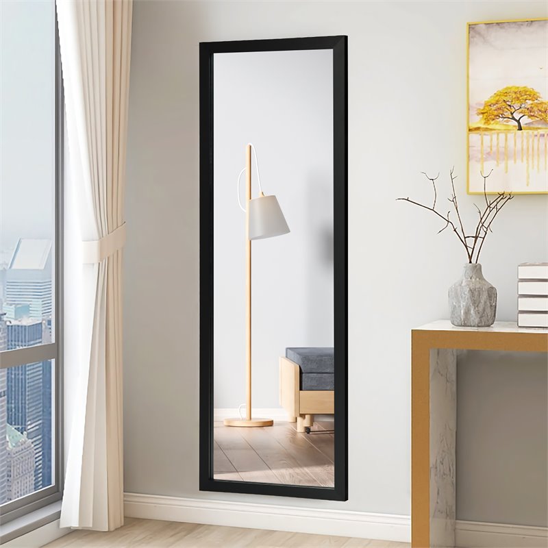 Costway Full Length Wall Mounted Decor Wood Frame Hanging Door Mirror in Black
