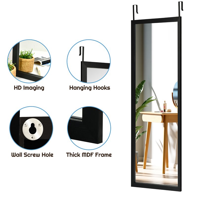 Costway Full Length Wall Mounted Decor Wood Frame Hanging Door Mirror in Black